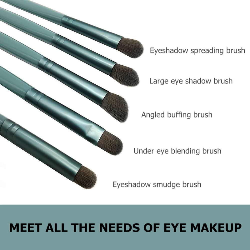 [Australia] - Eye Makeup Brushes Set with Travel Case 5Pcs Essential Eyeshadow Brush Blending and Shading Smudge (Green) Green 