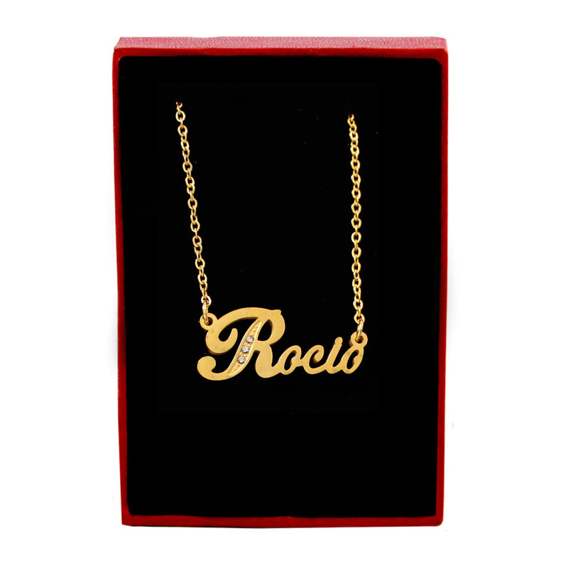 [Australia] - Rocio Name Necklace Gold Tone Italic Personalized Dainty Necklace - Jewelry Gift Women, Girlfriend, Mother, Sister, Friend, Gift Bag & Box 