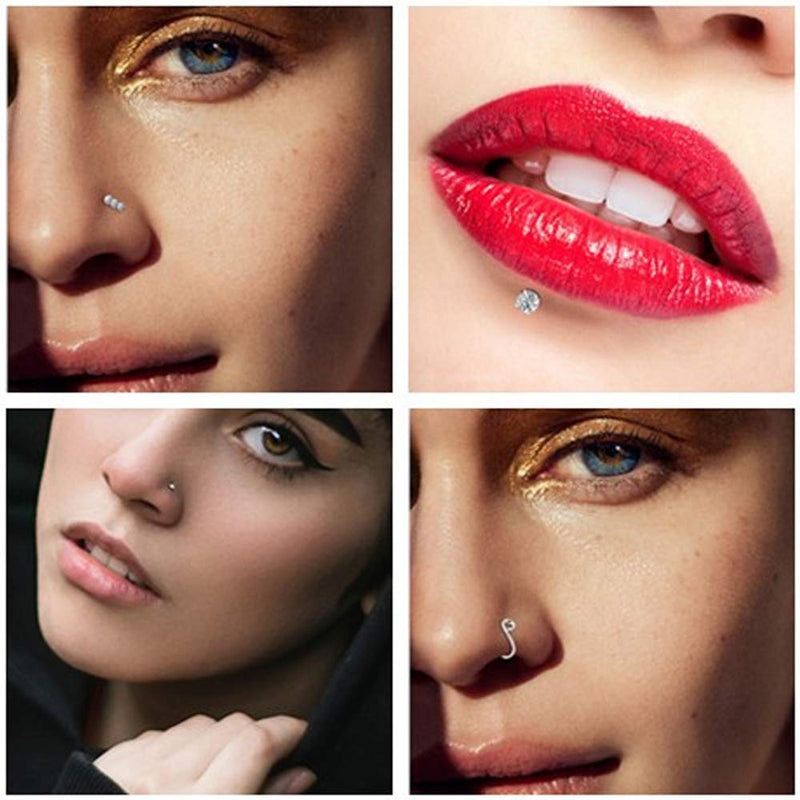 [Australia] - Hypoallergenic 20G Nose Ring Hoop Surgical Steel L-Shaped Nose Rings Studs Screw Nose Piercing Jewelry Hoop Nose rings for Women(gold silver black colored) 31pcs Silver C 