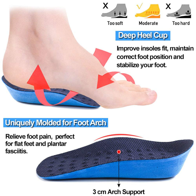[Australia] - Ailaka Height Increase Insoles (Can be Worn in Socks), Arch Support Half Inserts Shock Absorption Heel Lifts Cushion Pads for Men & Women (Large) Large Blue 