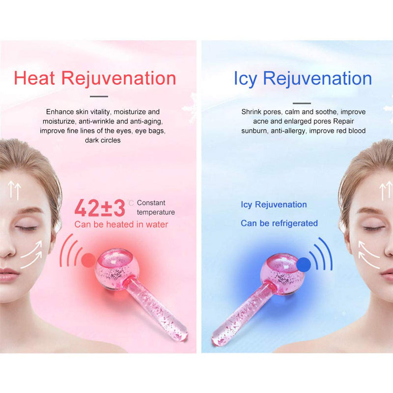 [Australia] - CIBLUTY Facial Ice beauty ball- 2PC Globes Pink Facial Roller for Cold or Hot Skin Massagers Globe Durable Quartz Glass for Face and Eye Rollers Reduce Puffiness 