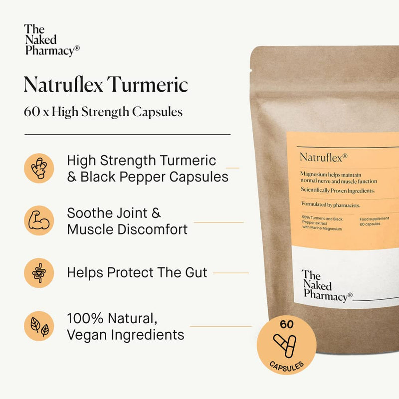 [Australia] - The Naked Pharmacy | Natruflex Turmeric Supplements | with Black Pepper & Marine Magnesium | for Gut, Joint, Muscle Health | 60 Capsules 60 Count (Pack of 1) 