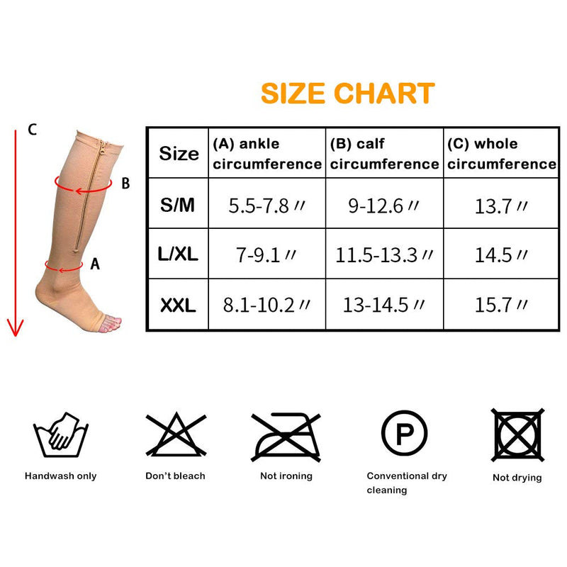 [Australia] - Compression Socks Stretchy Zipper Leg Support Open Toe Knee Stockings Unisex (XXL,Black)(3Pairs) XX-Large Black 