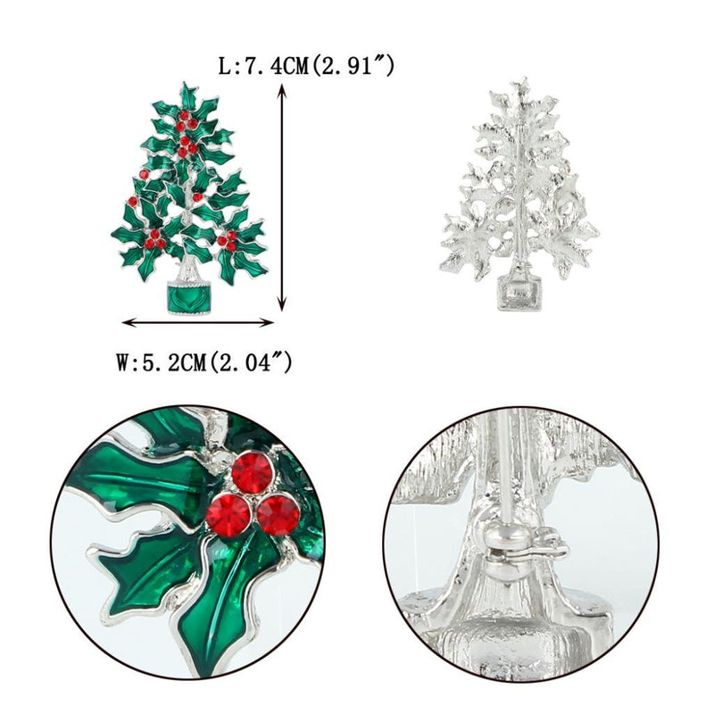 [Australia] - EVER FAITH Green Evergreen Tree Flower Brooch Pin Austrian Crystal Silver-Tone 