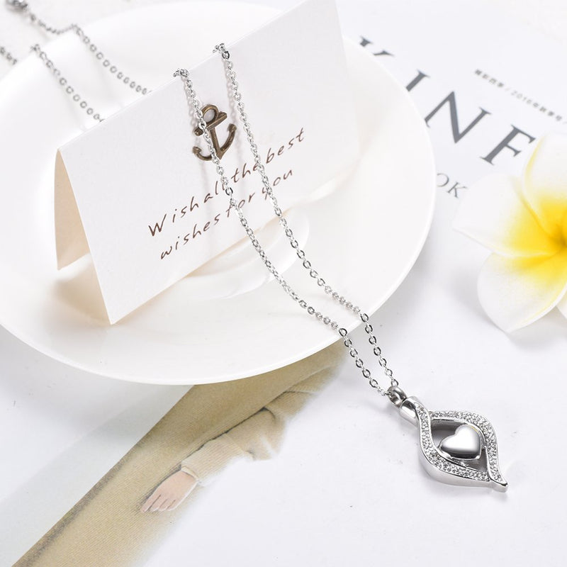 [Australia] - Hearbeingt Cremation Jewelry for Ashes, Classic Style Crystal Keepsake Necklace Made with Stainless Steel, Heart Shape Memorial Locket for Mam Silver 