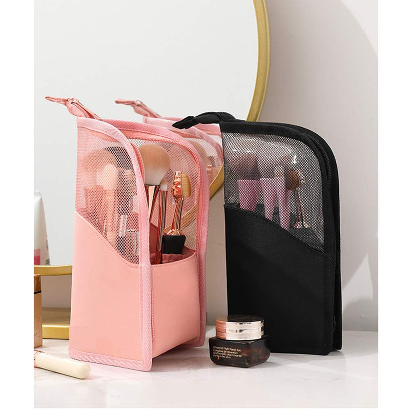 [Australia] - SUNGFINE Makeup Brush Organizer Bag Travel Artist Brushes Holder Stand-up Makeup Cup Waterproof Dust-proof Cosmetic Brush Holder Pouch Case with Zipper (Black) Black 