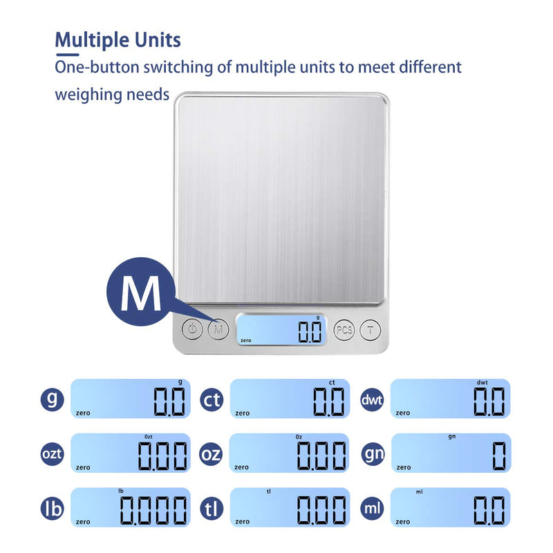 [Australia] - KUBEI Upgraded USB Charging Small Kitchen Scale, 3kg/0.1g Mini Food Electronic Scale, High Accuracy Cooking Scale, Pocket Scale with LCD Display 