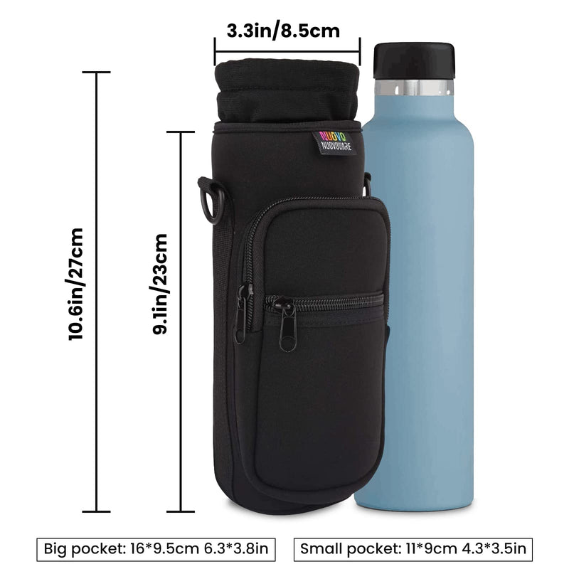 [Australia] - Nuovoware Water Bottle Carrier Bag, Bottle Pouch Holder, Adjustable Shoulder Hand Strap 2 Pocket Sling Neoprene Sleeve Sports Water Bottle Accessories for Men/Women Hiking Travelling Camping, Black 