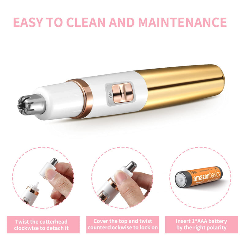 [Australia] - Ear and Nose Hair Trimmer for Women Nose Hair Clipper Professional Painless Nose Trimmer Ladies Eyebrow and Facial Hair Trimmer Battery-Operated,Waterproof Dual Edge Blades for Easy Cleansing Rose Gold 