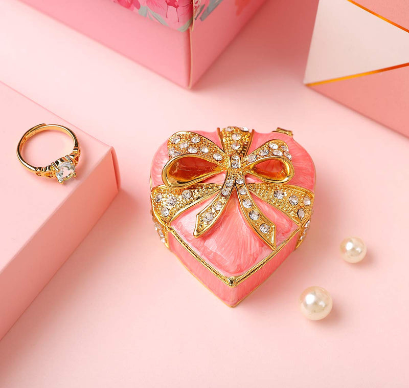 [Australia] - Furuida Love Heart Bow-Knot Pink Jewelry Trinket Box Hand-Painted Diamond Classic Ornaments Craft Gift for Birthday Thanksgiving Valentine's Day Christmas Mother's Day 