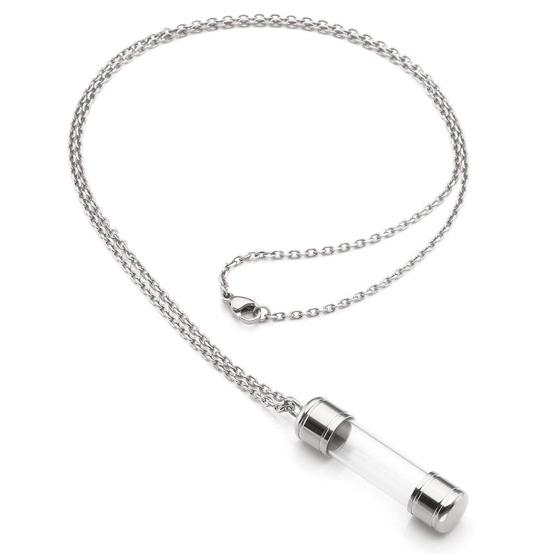 [Australia] - Jovivi Personalized Custom Name Stainless Steel Openable Container Tube Urn Necklace Keepsake Cremation Ashes Memorial Jewelry for Men Women A: Non-Engraving(Silver) 