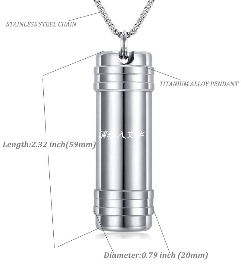 [Australia] - FOSIR Titanium Waterproof Cylinder Pendant Necklace for Men Women, Non-allergenic and Big Size 