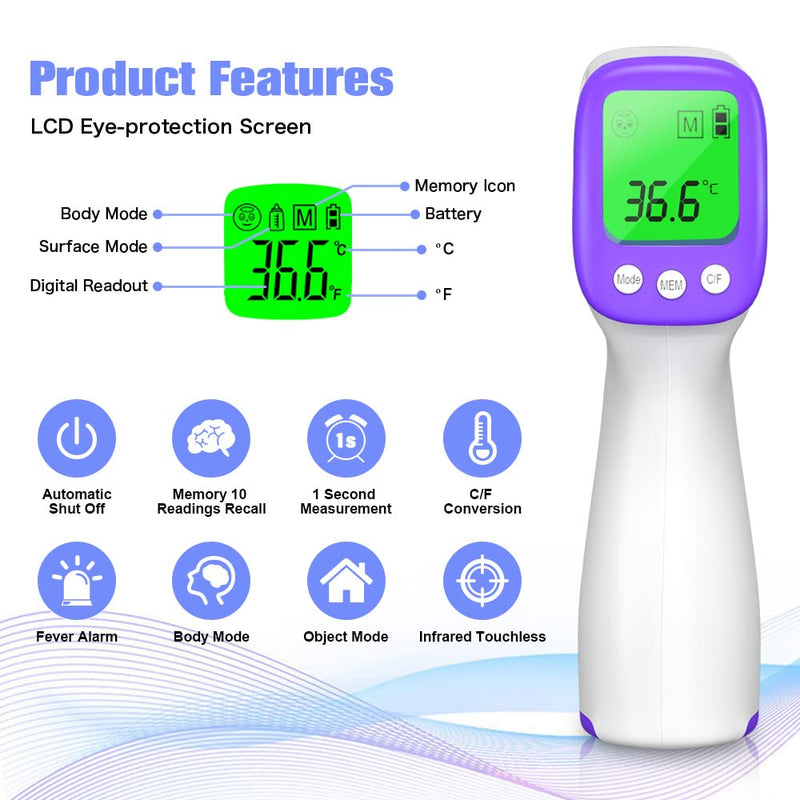 [Australia] - Forehead Thermometer for Kids and Adults, Non-contact Digital Thermometer Temperature Checker for Fever Alarm, Accurate Reading and Memory Function, LCD Display 