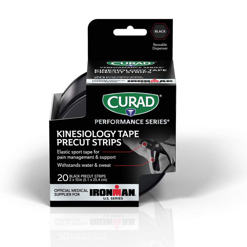 [Australia] - Curad Performance Series Ironman Kinesiology Tape, Black, 2 in x 10 in, 1 Roll of 20 Precut Strips 1 Count 