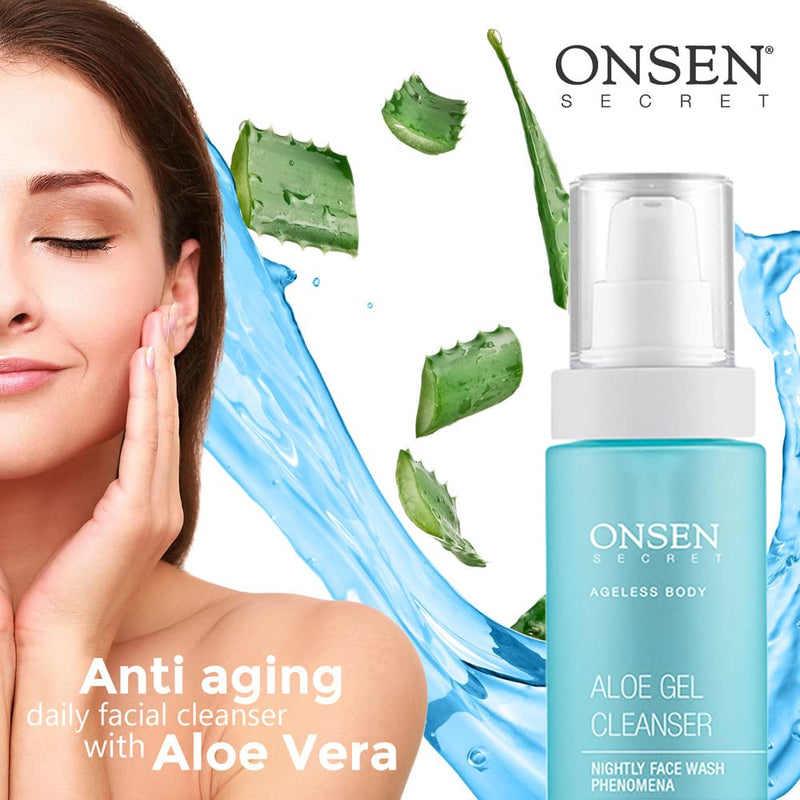 [Australia] - Onsen Secret Japanese Aloe Vera Face Wash - Premium Nightly Facial Cleanser for Makeup Removal, Heals Dry & Sensitive Skin, Hyaluronic Acid, Curry Leaf Oil, Vitamin C & E, Gel Cleanser Aloe Gel Cleanser 150 ml 