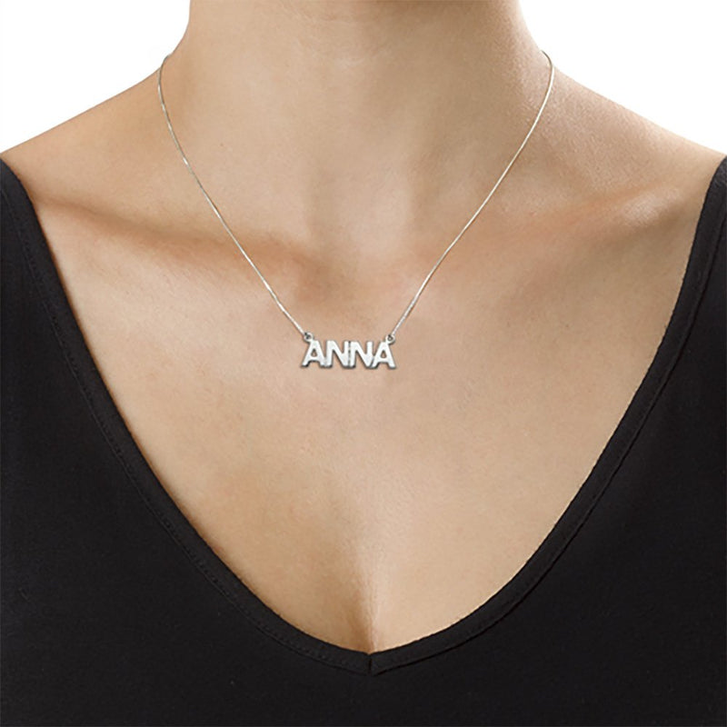 [Australia] - MyNameNecklace Personalized All Capital Name Style Necklace- Custom Caps Nameplate Pendant Silver 925 & Gold Plating Jewelry Gift Amanda -Silver 925 