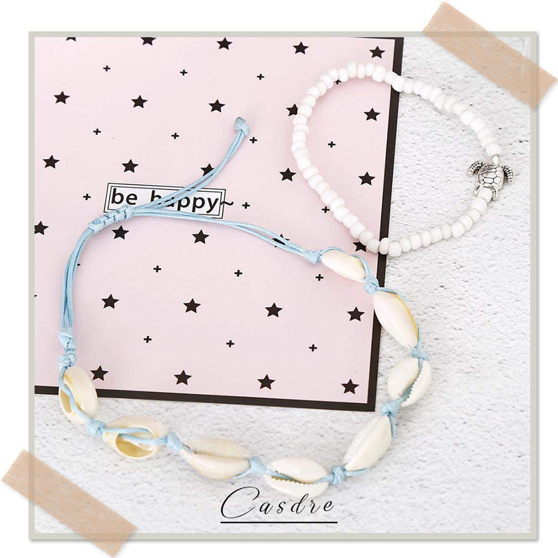 [Australia] - Casdre Retro Layered Anklets White Sea Turtle Beach Foot Chain Shell Adjustable Chain Foot Jewelry for Women and Girls 