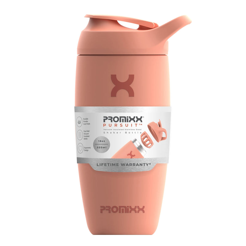 [Australia] - Promixx Pursuit Shaker Bottle Insulated Stainless Steel Water Bottle and Blender Cup, 550ml, Coral 