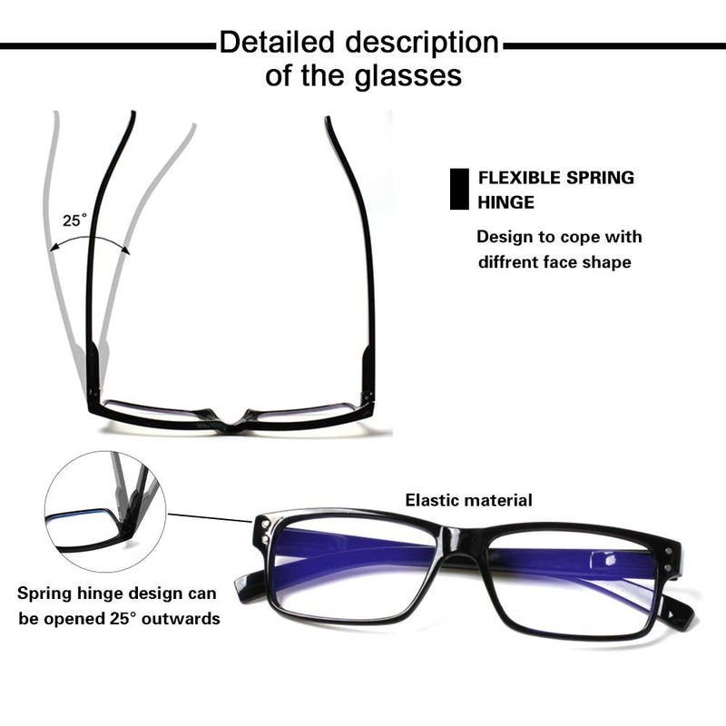 [Australia] - 5 Pair Reading Glasses Quality Lightweight Blue Light Blocking Eyeglasses with Spring Hinge Readers for Women Men 5 Pack Black 2.0 x 