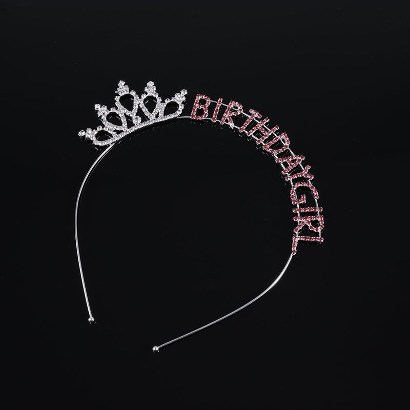 [Australia] - Frcolor Pink Women's Birthday Crystal Tiara Crown Headband for Birthday Party Headwear Accessories (Birthday Girl) 