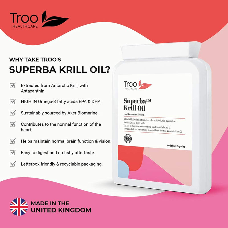 [Australia] - Troo Health Care Superba Krill Oil Extract 500 mg - 60 Soft Gel Easy Swallow Capsules – Sustainably Eco Harvested from Antarctic Krill with Astaxanthin - Manufactured to GMP Standards 