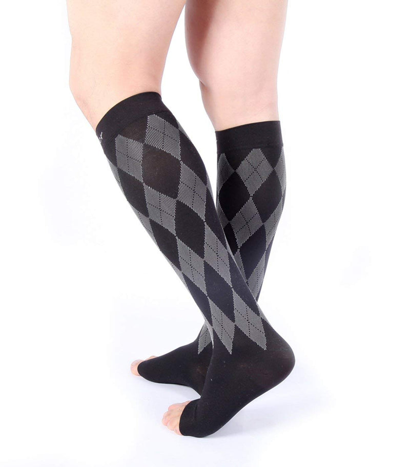 [Australia] - Doc Miller Open Toe Compression Socks Women 20-30mmHg, 1 Pair Toeless Socks for Women and Men - Argyle Design Small Black.gray Open Toe 