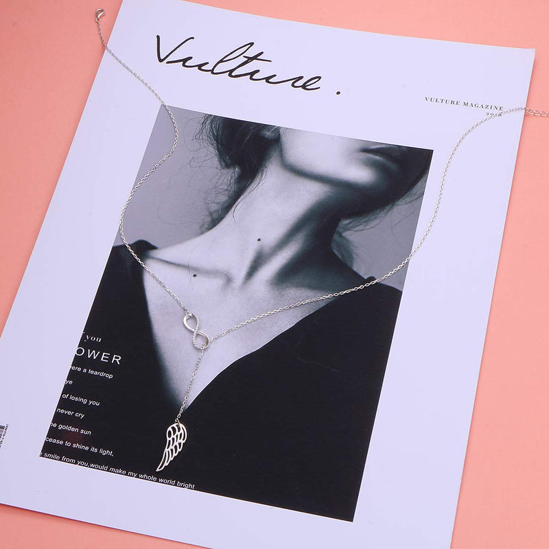 [Australia] - Angel Wing Necklaces 925 Sterling Silver Memorial Jewelry for Women Girls, Adjustable Silver Chain Birthday Christmas Commemorative Gifts Infinity Angel 