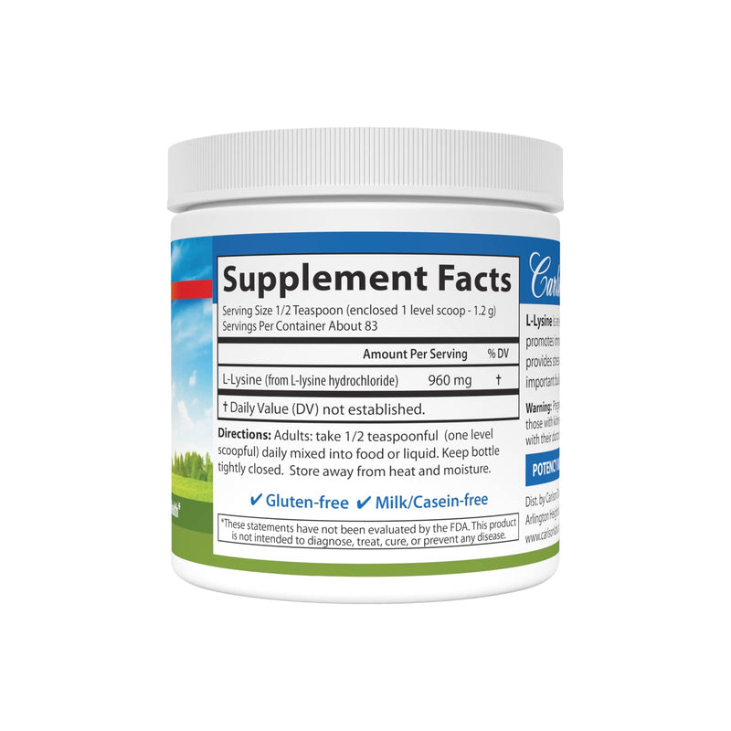 [Australia] - Carlson - L-Lysine Powder, Free-Form Amino Acid, 960 mg, Supports Healthy Tissue & Muscle Development, 3.53 oz (100 g) 