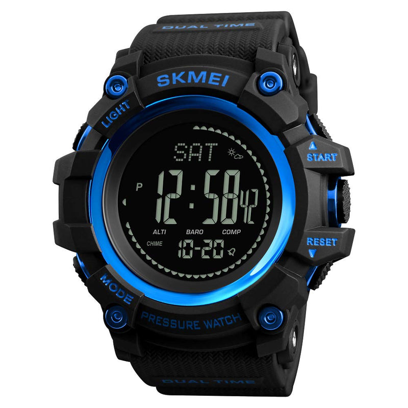 [Australia] - Mens Outdoor Sports Army Watches Pedometer Calories Digital Watch Altimeter Barometer Compass Thermometer Weather Men Watch Blue 