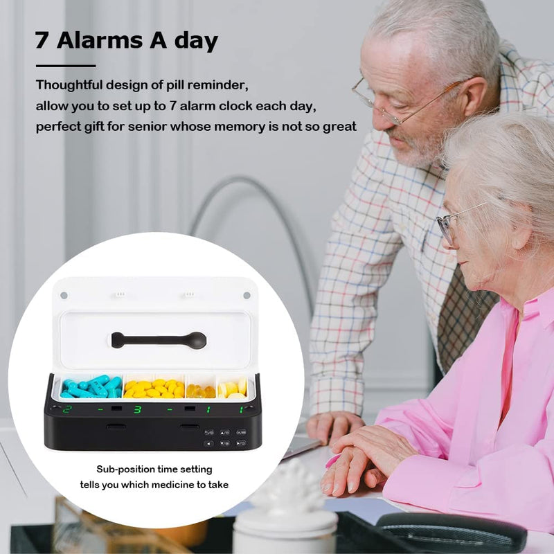 [Australia] - Pill Dispenser with Alarm, Daily Medicine Pill Organizer with up to 7 Alarms A Day,Smart Pill Box 6 Compartments, Pill Reminder for Elderly,Blue Blue 