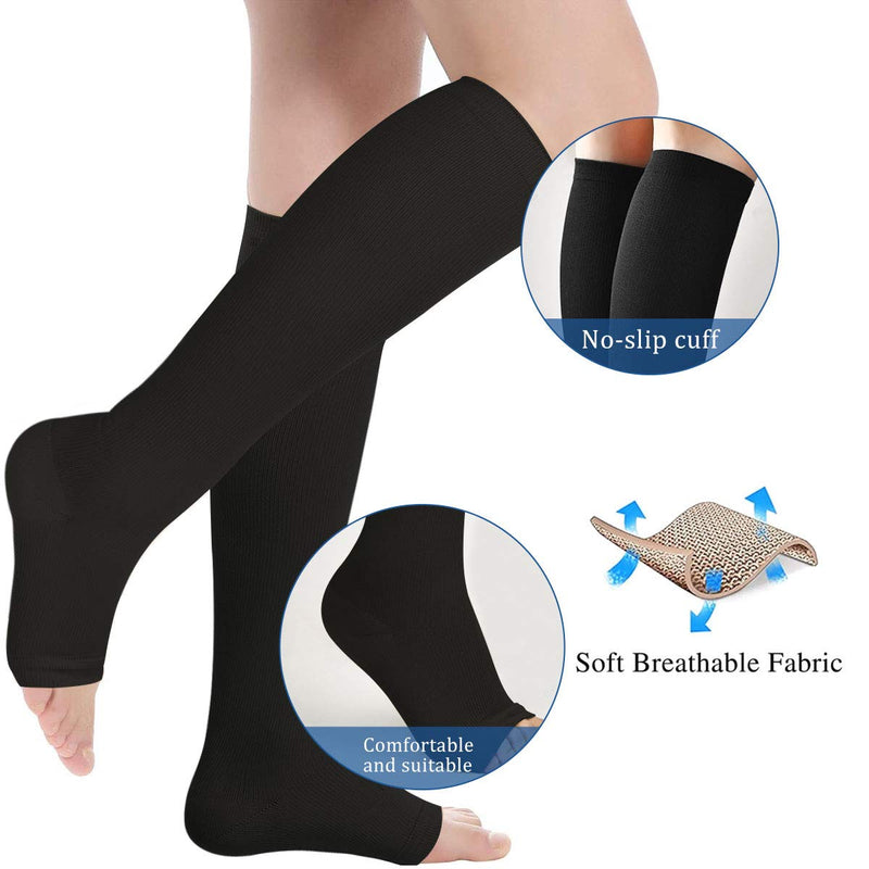 [Australia] - 3 Pairs Open Toe Compression Socks Women Knee High Toeless 15-25 mmHg (XXL) Black3 2X-Large (3 Pair) 