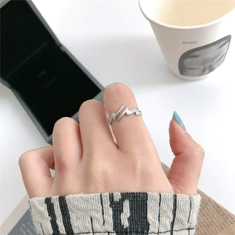 [Australia] - Double Lightning Bolt Wrap Opening Rings for Women Teenage Girls Personalized 925 Sterling Silver White Gold Plated Adjustable Engagement Statement Finger Knuckle Rings for Girlfriend Daughter 17mm 