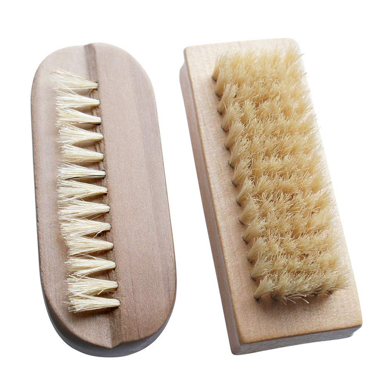 [Australia] - Beautyours Wooden Hand & Nail Brush 2-Pack Set - Natural Bristle SPA Dual Surface Two-Sided 