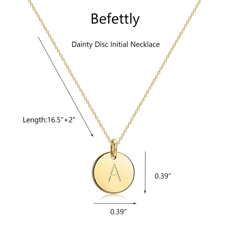 [Australia] - Befettly Initial Necklace,14K Gold-Plated Children Necklace Round Disc Double Side Engraved Hammered Name Necklace 16.5’’ Adjustable Personalized Alphabet Letter Pendant A 