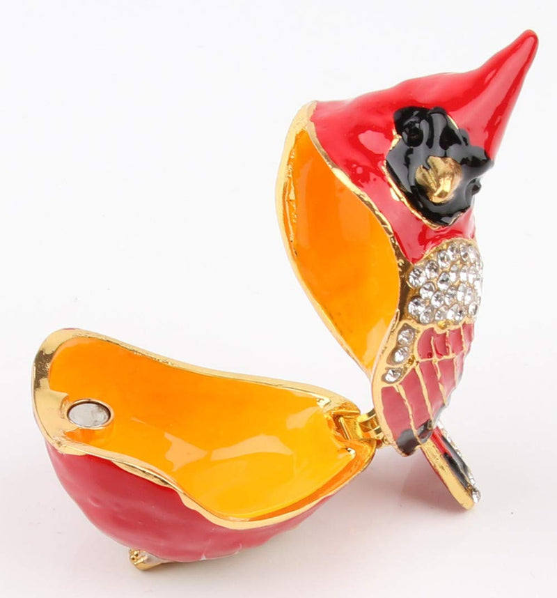 [Australia] - SEVENBEES Bird Trinket Box Metal Enameled Animal Figurines Collectable Wedding Jewelry Ring Holder Organizer Red 