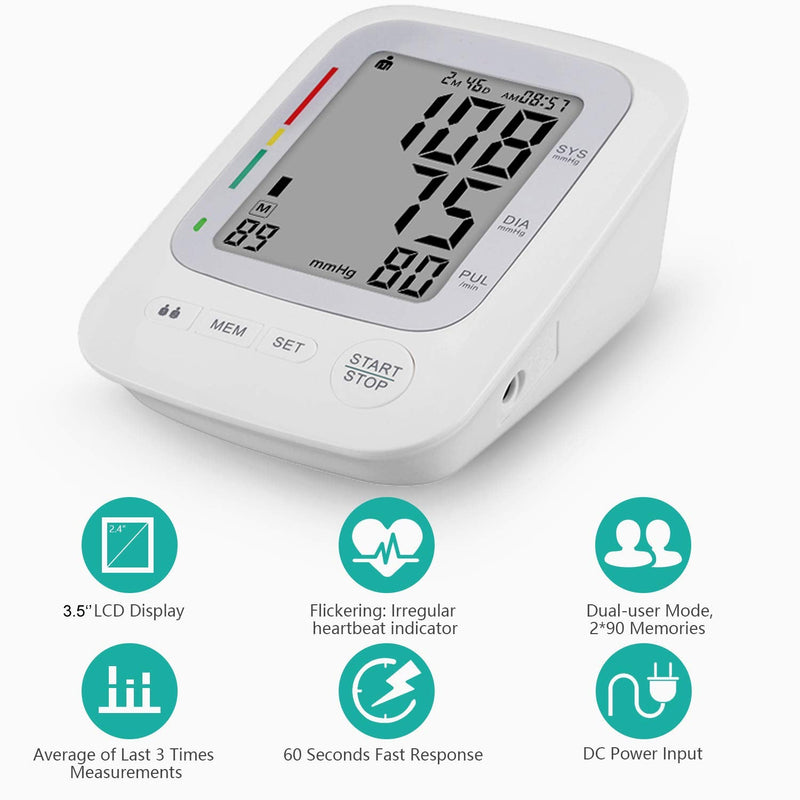 [Australia] - Blood Pressure Monitor Cuffs for Home Use, Upper Arm Digital BP Monitor with Large Cuff 8.66-16.5", 2 Users 180 Memory with Date & Time, Irregular Heart Rate Indication, with DC Adapter 