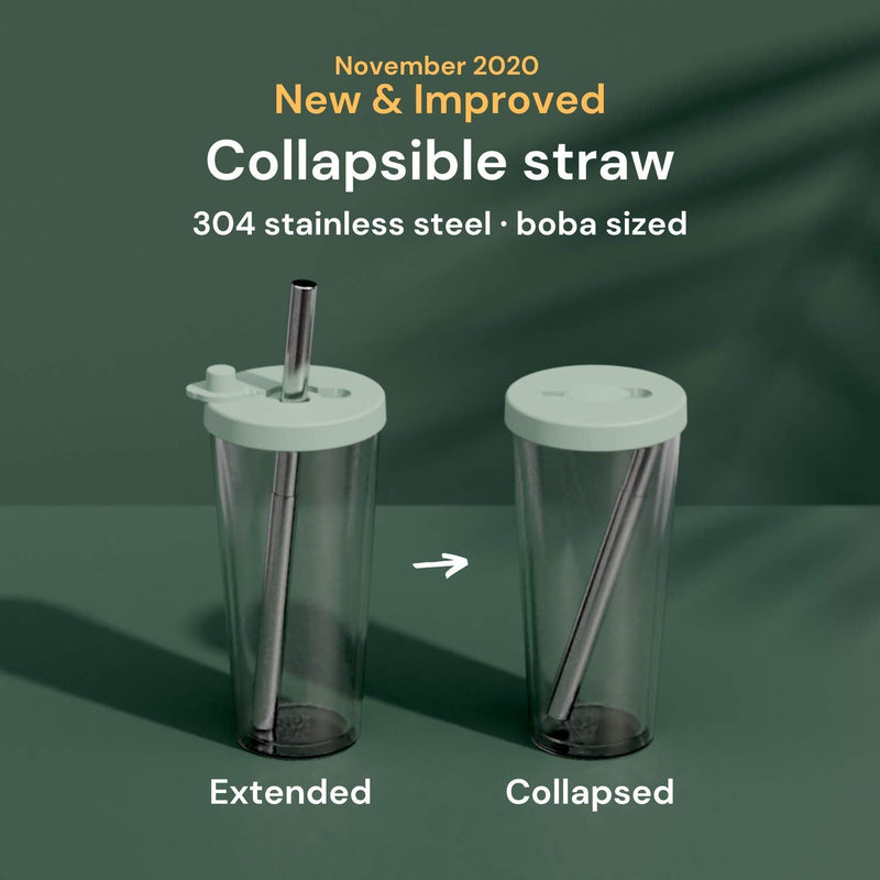 [Australia] - Reusable Boba Cup with Resealable Lid Plug - 17 Oz Double Wall Insulated | Smoothie Tumbler | Wide Stainless Steel Straw for Bubble Tea, Boba Pearls - Night Black 