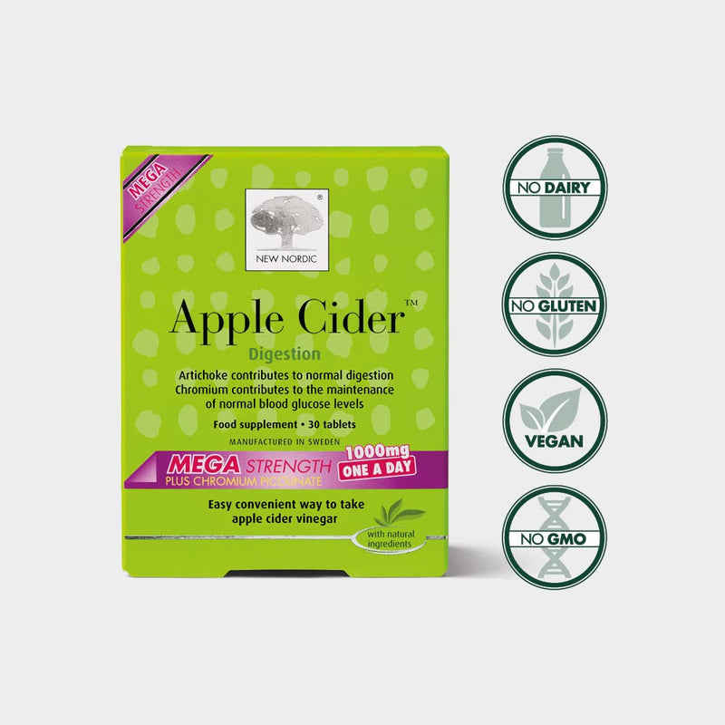 [Australia] - New Nordic Apple Cider Mega - 30 Tablets - 1,000mg One-a-Day Supplement - Apple Cider Vinegar - Vegan Supplements - Improve Health and Reduce Fat for Men and Women 