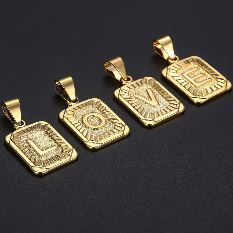 [Australia] - Hermah 26 Gold Plated Square Capital Initial Letter Charm Pendant Necklace for Men Women Box Steel Chain 18-22inch Letter A pendant only 