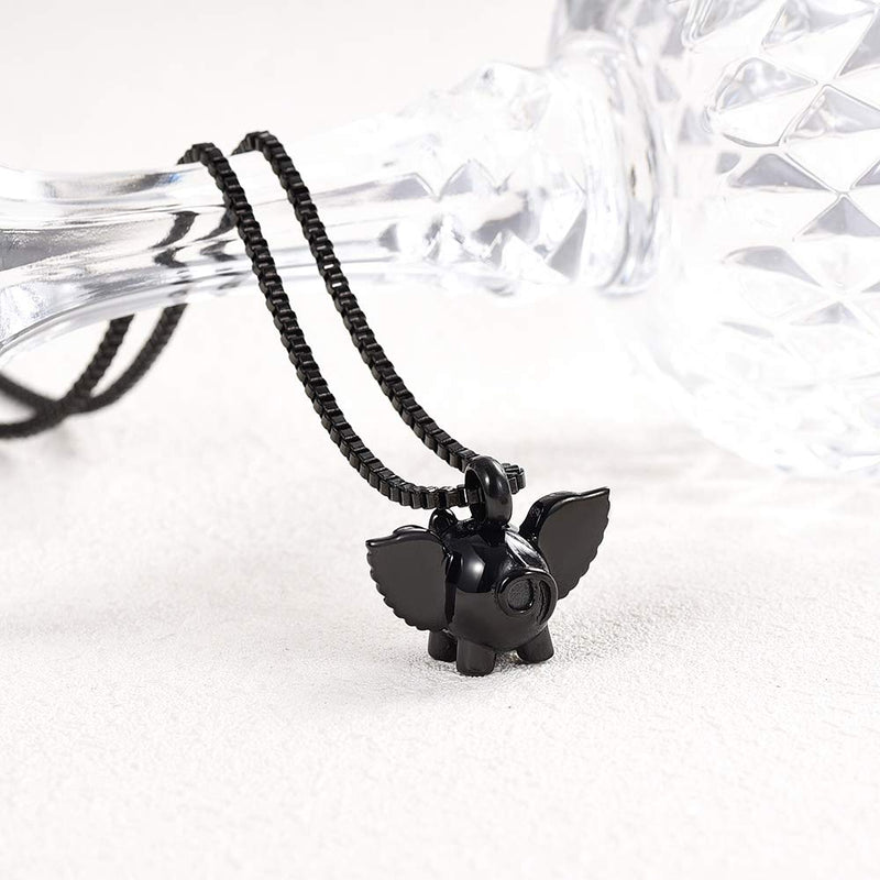 [Australia] - XSMZB Flying Pig Cremation Jewelry for Ashes Pendant Urn Necklace Stainless Steel Holder Ash for Pet/Human Keepsake Memorial Jewellery Black 