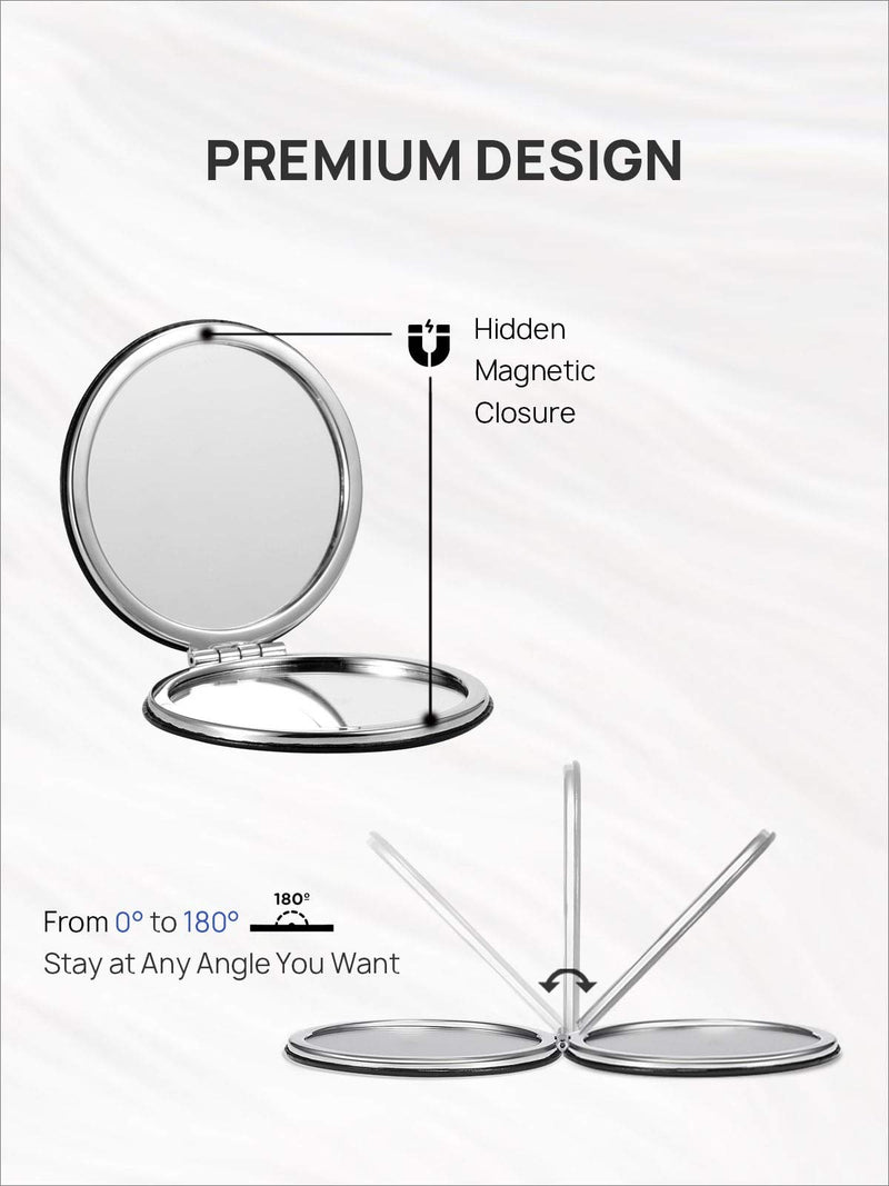 [Australia] - OMIRO Compact Mirror, Round PU 1X/3X Magnification, Ultra-Portable for Purses and Travel, Black 