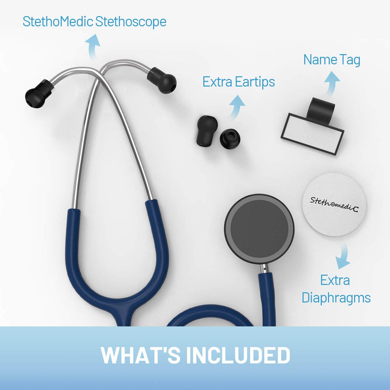 [Australia] - FriCARE Dual Head Stethoscope for Medical and Home, Classic Lightweight Design, Stethoscope for Adult, Gift for Nurses, Doctors, Medical Students, 28 inch (Navy Blue) Navy Blue 