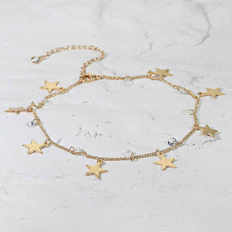 [Australia] - CITLED Women Star Anklet Gold Dangle Diamond CZ Drop Foot Chain 14K Gold Filled Boho Beach Simple Delicate Handmade Jewelry Gift 