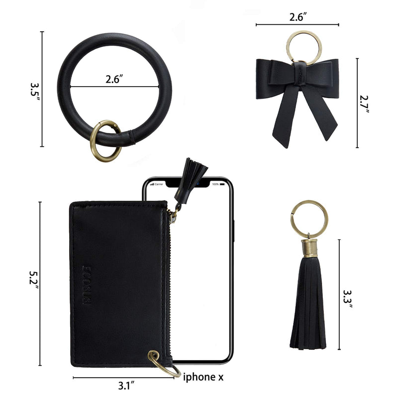 [Australia] - ECOSUSI Wristlet Keychain Key Ring Bracelets Card Holder Purse with Tassel, Bow Black 