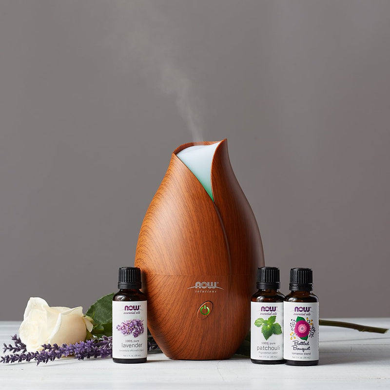 [Australia] - NOW Essential Oils, Ultrasonic Faux Wood Aromatherapy Oil Diffuser, Contemporary Design, Extremely Quiet Heat Free, Color Changing LED Diffuser 