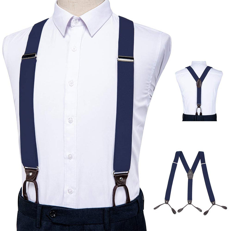 [Australia] - Suspenders for Men Button End 2 Pack Adjustable Mens Pant Suspenders Y Back Elastic Tuxedo Braces 2 Pack Button End Black+navy Blue 