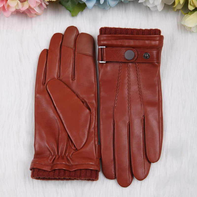 [Australia] - Mens Winter Cold Weather Warm Leather Driving Gloves for Men Wool/Cashmere Blend Cuff 8 Saddle Brown (Cashmere&wool Blend Lining) 