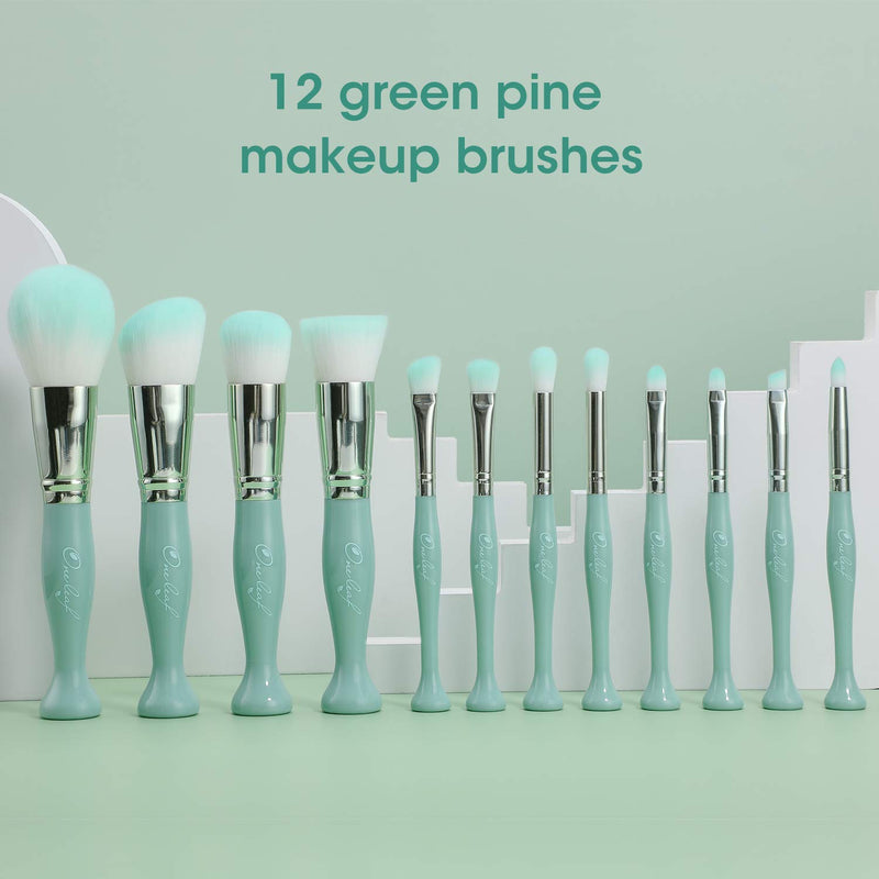[Australia] - Oneleaf Standing Makeup Brushes Premium Synthetic Foundation Powder Concealers Eye Shadows Makeup 12 Pcs Brush Set, Green 