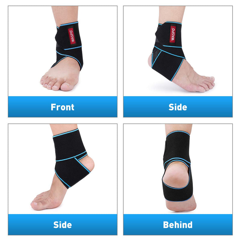 [Australia] - WASPO Ankle Support Brace - Adjustable Ankle Brace Wrap Strap for Sports Protect, Plantar Fasciitis, Achilles tendonitis, Ligament Damage, Injury Recovery, One Size for Men Women 1 PC Blue Blue-1pc 