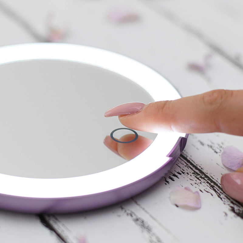 [Australia] - LUNA London LED Compact Mirror 2.0 | 7X Magnification, 3 Colour Lights, USB Rechargeable, Portable, Pocket, Lighted, Makeup Mirror | Perfect for Purse, Handbag & Travel Beauty Needs | Lavender 